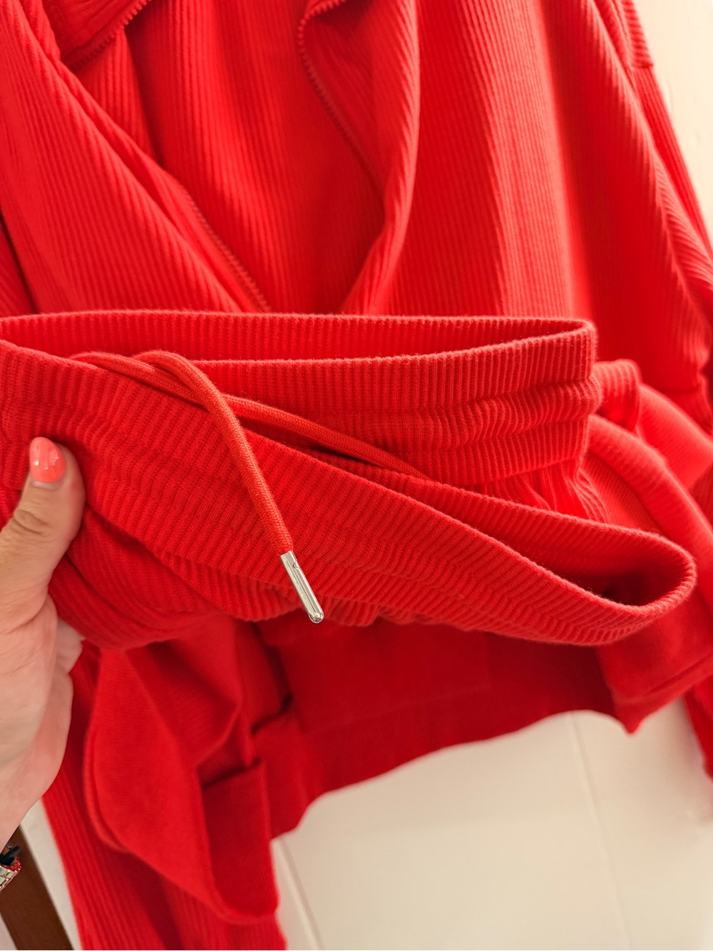 Quarter-Zip Ribbed Red Jogging Set - Picture 2 of 6